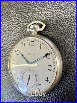 Vtg 1925 Elgin 12s gr 303 7j Art Deco Pocket Watch Silveroid Case RUNS GREAT