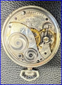 Vtg 1925 Elgin 12s gr 303 7j Art Deco Pocket Watch Silveroid Case RUNS GREAT