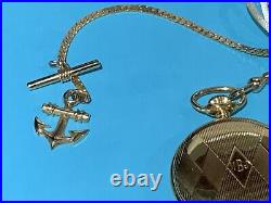 Vtg 1980s Kaltron Pocket Watch Hunter Case Swiss Made 17 J nautical Fob Working