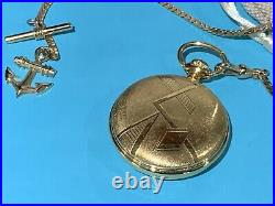 Vtg 1980s Kaltron Pocket Watch Hunter Case Swiss Made 17 J nautical Fob Working
