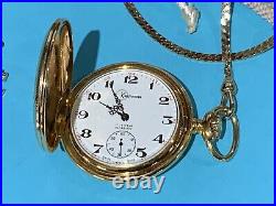 Vtg 1980s Kaltron Pocket Watch Hunter Case Swiss Made 17 J nautical Fob Working