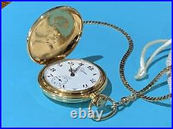 Vtg 1980s Kaltron Pocket Watch Hunter Case Swiss Made 17 J nautical Fob Working