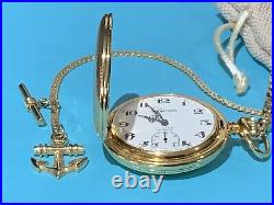 Vtg 1980s Kaltron Pocket Watch Hunter Case Swiss Made 17 J nautical Fob Working