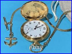 Vtg 1980s Kaltron Pocket Watch Hunter Case Swiss Made 17 J nautical Fob Working