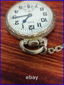Vtg Elgin Grade 755 Size 16s 17 Jewel France Pocket Watch in 10k Gold Plate Case