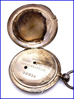 Vtg. Henry Beguelin Locle Pocket Watch in LargeSterling Silver Case etched Dog