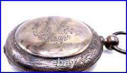 Vtg. Henry Beguelin Locle Pocket Watch in LargeSterling Silver Case etched Dog