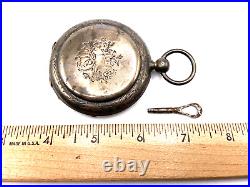 Vtg. Henry Beguelin Locle Pocket Watch in LargeSterling Silver Case etched Dog