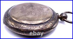 Vtg. Henry Beguelin Locle Pocket Watch in LargeSterling Silver Case etched Dog