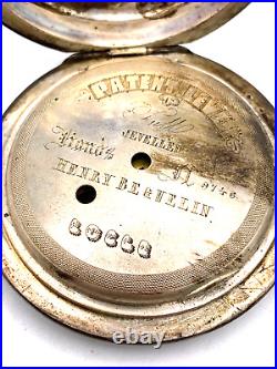 Vtg. Henry Beguelin Locle Pocket Watch in LargeSterling Silver Case etched Dog