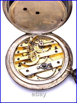Vtg. Henry Beguelin Locle Pocket Watch in LargeSterling Silver Case etched Dog