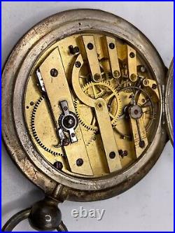Vtg. Henry Beguelin Locle Pocket Watch in LargeSterling Silver Case etched Dog