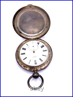 Vtg. Henry Beguelin Locle Pocket Watch in LargeSterling Silver Case etched Dog