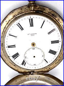 Vtg. Henry Beguelin Locle Pocket Watch in LargeSterling Silver Case etched Dog