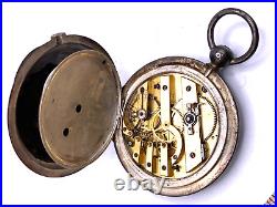Vtg. Henry Beguelin Locle Pocket Watch in LargeSterling Silver Case etched Dog