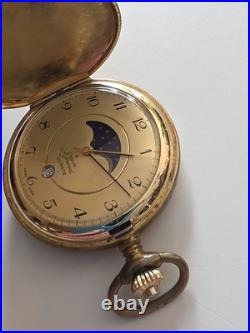 Vtg Jacques Prevard Swiss Hunter Case Pocket watch Date & Moon New Batt Free Shp