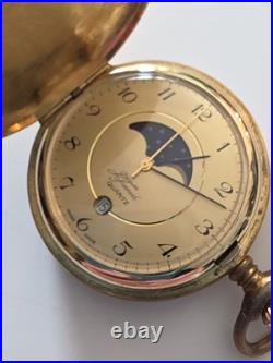 Vtg Jacques Prevard Swiss Hunter Case Pocket watch Date & Moon New Batt Free Shp
