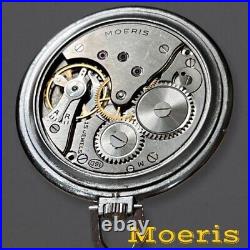 Vtg Moeris Art Deco All Stainless Steel Case Beige Dial Working 1930 #004