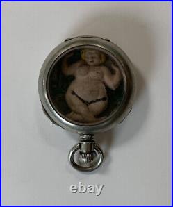 Vtg Pocket Watch Case w Nude Female Shadowbox Steampunk Elgin Dances Wiggles