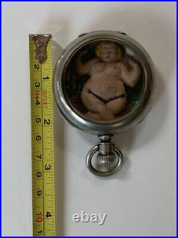 Vtg Pocket Watch Case w Nude Female Shadowbox Steampunk Elgin Dances Wiggles