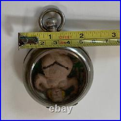 Vtg Pocket Watch Case w Nude Female Shadowbox Steampunk Elgin Dances Wiggles