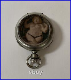 Vtg Pocket Watch Case w Nude Female Shadowbox Steampunk Elgin Dances Wiggles