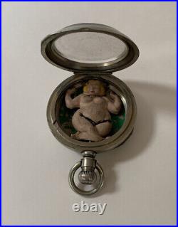 Vtg Pocket Watch Case w Nude Female Shadowbox Steampunk Elgin Dances Wiggles