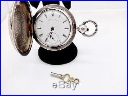 Waltham 1866 Eagle Carved F Marquand Coin Silver Hunter Case Pocket Watch, Runs