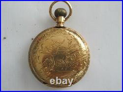 WALTHAM 18S B. W. C. Co 14K POCKET WATCH CASE WITH STAG ELK MADE 1901 FANCY DIAL