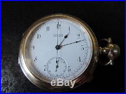 Waltham Chronograph Pocket Watch 14s 14j Gold Filled Case 1886 No Reserve
