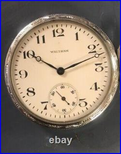 WALTHAM Pocket Watch P S BARTLETT SIDE WINDER 17 JEWELS 1908 Train On Case Works