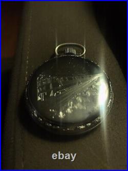 WALTHAM Pocket Watch P S BARTLETT SIDE WINDER 17 JEWELS 1908 Train On Case Works