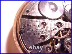 WALTHAM ROYAL 17 Jewels GOLD POCKET WATCH Warranted to wear Permanent FAHYS CASE