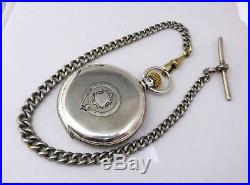 WALTHAM USA 1910 English Sterling Silver CASE Hunter Pocket Watch & Fob Chain