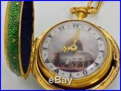 WOW! Ottoman M. Borrell, London Shagreen pair case Verge Fusee pocket watch&chain