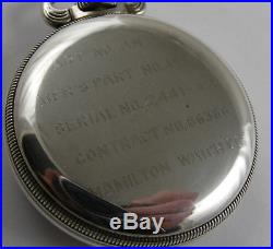 WW II Hamilton 4992B GCT U. S. Military Hack Silver case Govt. Model Pocketwatch