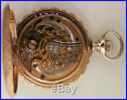 Waltham 0S. 15 jewels RARE Two-tone movement fancy dial 14K. Gold hunter case