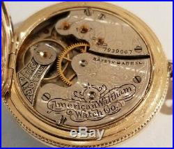Waltham 0S. 15 jewels fancy dial seaside (1896) 14K. Gold Filled hunter case