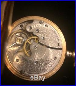 Waltham 14k. 585 Double Hunter Pocket Watch Fancy Dial 8 Size Rubies Set In Case