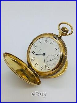 Waltham 14k Solid Gold Pocket Watch 1896 Hunter Case Size 16 Immaculate