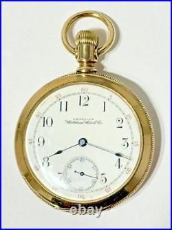 Waltham 16s Riverside Pocket Watch 14k Gf Fahys Monarch Coin Edge Case Runs