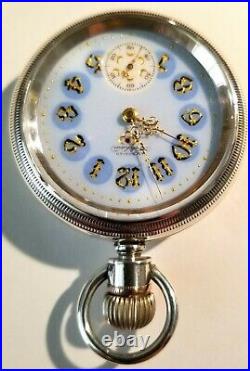 Waltham 18S. Super fancy dial 15 jewel adj. (1892) 4oz. Waltham coin silver case