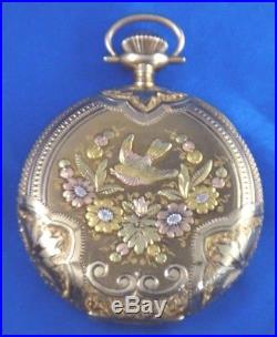 Waltham 1908 Royal Pocket Watch 14k Solid Gold Multi Color Fancy Case 17J 41mm