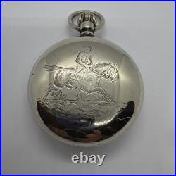 Waltham 21J Adjusted Crescent St 18s Horse Theme Case Railroad Pocket Watch Runs