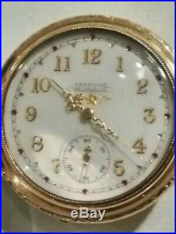 Waltham 6S. 15 jewels fancy dial (1893) 14K. Diamond multi-color hunter case