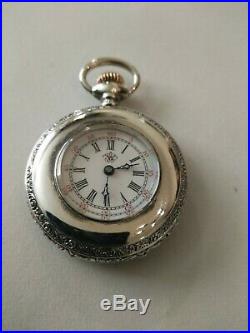 Waltham 7 jewels grade No. 60 fancy dial & hands Multi-color coin silver case