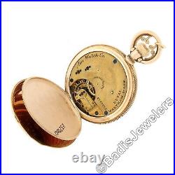 Waltham A. W. Co. 8s 11j Pocket Watch Nature Themed Engraved 14k Gold Hunter Case
