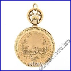 Waltham A. W. Co. 8s 11j Pocket Watch Nature Themed Engraved 14k Gold Hunter Case