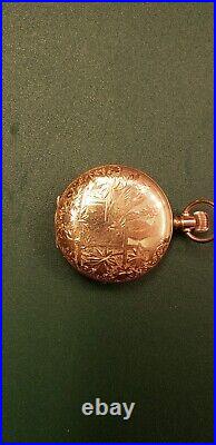 Waltham G. Gold pocket watch engraved Bird case windup 165989 B1170D works