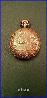 Waltham G. Gold pocket watch engraved Bird case windup 165989 B1170D works